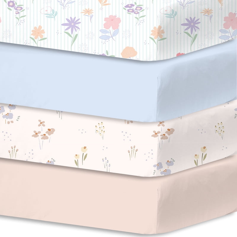 Bimocosy Crib Sheets Fitted 4 Pack for Baby Boys & Girls, Soft Microfiber Toddler Bed Sheets for Standard Crib & Toddler Mattresses 52'’ x 28'' (Garden)