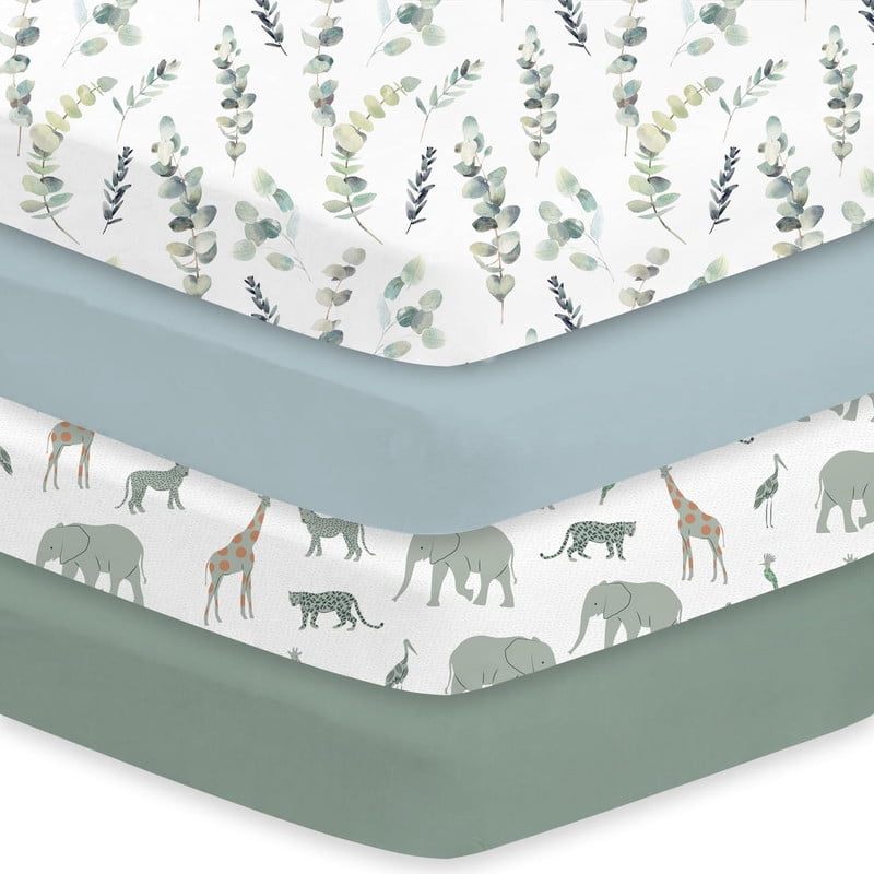 Bimocosy Crib Sheets Fitted 4 Pack for Baby Boys & Girls, Soft Microfiber Toddler Bed Sheets for Standard Crib & Toddler Mattresses 52'’ x 28'' (Safari)