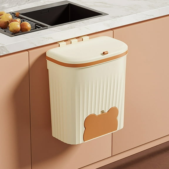 Bin Hanging Trash Can with Lid Garbage Can Wall Mounted Trash Can for Kitchen,Cupboard, Bathroom, Under Sink,Counter Top (Beige)