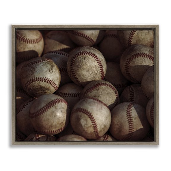 Stupell Industries Bin Of Baseballs Brown Framed Floater Canvas Wall Art, design by Marcus Prime, 25 x 31