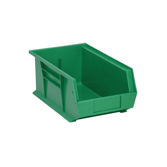 Bin, stacking or hanging, 8-1/4"W x 13-5/8"D x 6"H, front/back/side grips, anti-slide lock, (1) divider slot, rear hanger, molded-in label holder, polypropylene, clear, Made in USA