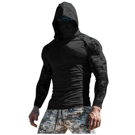BinBiL Fishing Hoodies for Men with Face Mask - Performance UPF 50 + Sun Protection Long Sleeve Outdoor Hiking Shirt Breathable Black XXL(XXL)