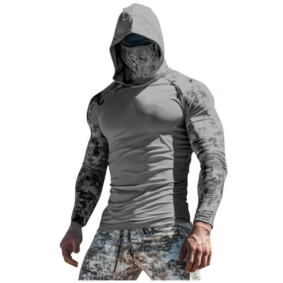 BinBiL Fishing Hoodies for Men with Face Mask - Performance UPF 50 + Sun Protection Long Sleeve Outdoor Hiking Shirt Breathable Dark Gray XL(XL)