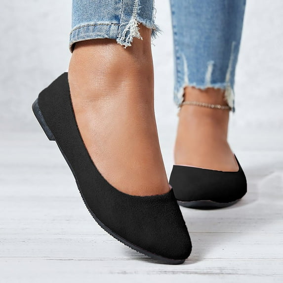 BinBiL Flats for Women Comfortable Solid Color Soft Flats Square Toe Ballet Casual Work Shoes Dressy Slip-ons Loafers Black-A 4.5(35)