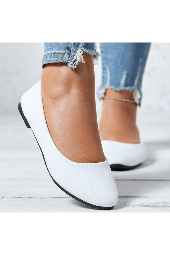 Flats for Women Comfortable Solid Color Soft Flats Square Toe Ballet Casual Work Shoes Dressy Slip-ons Loafers White-A 5.5(36)