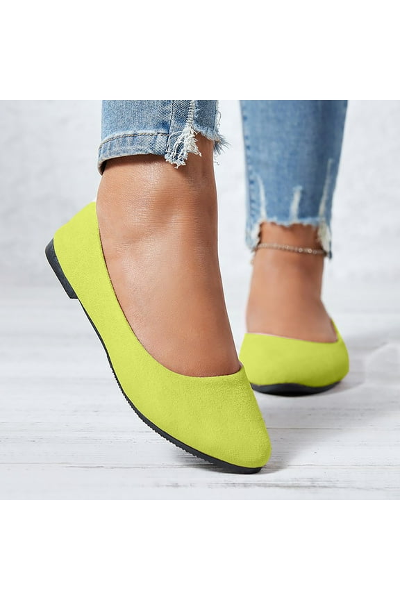 Flats for Women Comfortable Solid Color Soft Flats Square Toe Ballet Casual Work Shoes Dressy Slip-ons Loafers Yellow-A 7.5(40)