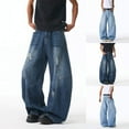 thumbnail image 1 of BinBiL Hip Hop Baggy Jeans for Men Stylish Wide Leg Skater Jeans Loose Fit Denim Pants Light Blue XL(XL), 1 of 7