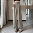 thumbnail image 1 of BinBiL Ladies' Solid Color Versatile High Waist Straight Tube Ice Silk Suit Pants Wide Leg Pants Khaki XL(XL), 1 of 7