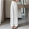 thumbnail image 1 of BinBiL Ladies' Solid Color Versatile High Waist Straight Tube Ice Silk Suit Pants Wide Leg Pants White XL(XL), 1 of 7