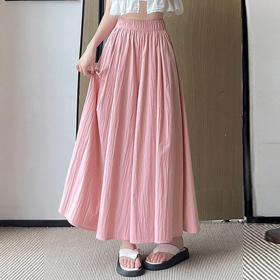 BinBiL Ladies' Solid Color Versatile High Waist Wide Leg Pants Skirt Pants Pink L(L)