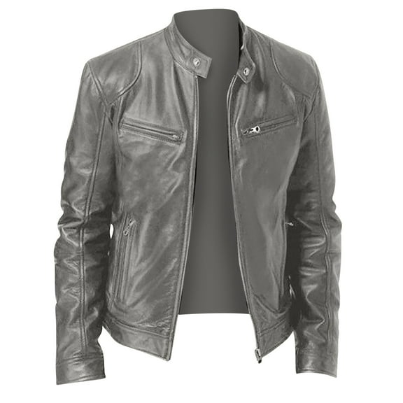 BinBiL Leather Jacket Men - Motorcycle Black and Brown Leather Jacket Dark Gray 14(XXXL)