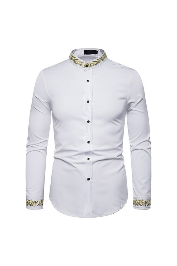 Men Clothing clearance Men Dress Shirt for Men Long Sleeve Collarless Button Down Business Shirts
