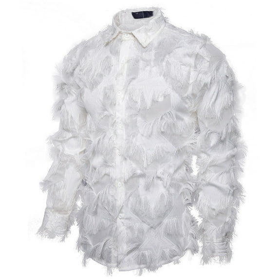 BinBiL Men Clothing clearance Men's Spring Long-Sleeved Shirts Shirt with Fringe Trim for Men Loose Shirt