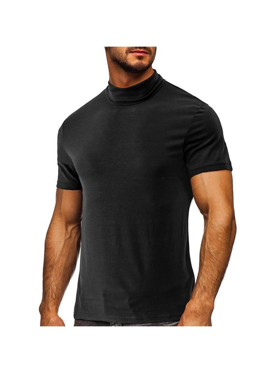 Men Clothing clearance Men's Summer Mock Turtleneck T Shirt Solid High Collar Short Sleeve Tops Basic Slim Undershirt Tees Muscle Shirts