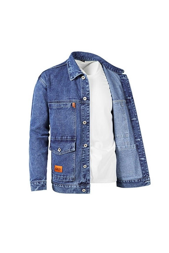 Men Clothing clearance Mens Jean Jackets Casual Denim Coats Single Breasted Outerwear Fall Winter Clothes Trendy Turndown Jacket with Pocket