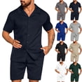 thumbnail image 1 of BinBiL Men's 2 Piece Outfit Short Sleeve Beach Button Down Shirt with Shorts Casual Matching Sets for Men White XL(XL), 1 of 6