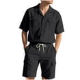 thumbnail image 1 of BinBiL Men's 2 Piece Outfits Summer Short Sets Casual Short Sleeve Button Up Shirt and Short Set Black L(L), 1 of 9