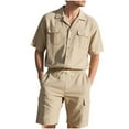 thumbnail image 1 of BinBiL Men's 2 Piece Outfits Summer Short Sets Casual Short Sleeve Button Up Shirt and Short Set Khaki XXL(XXL), 1 of 9