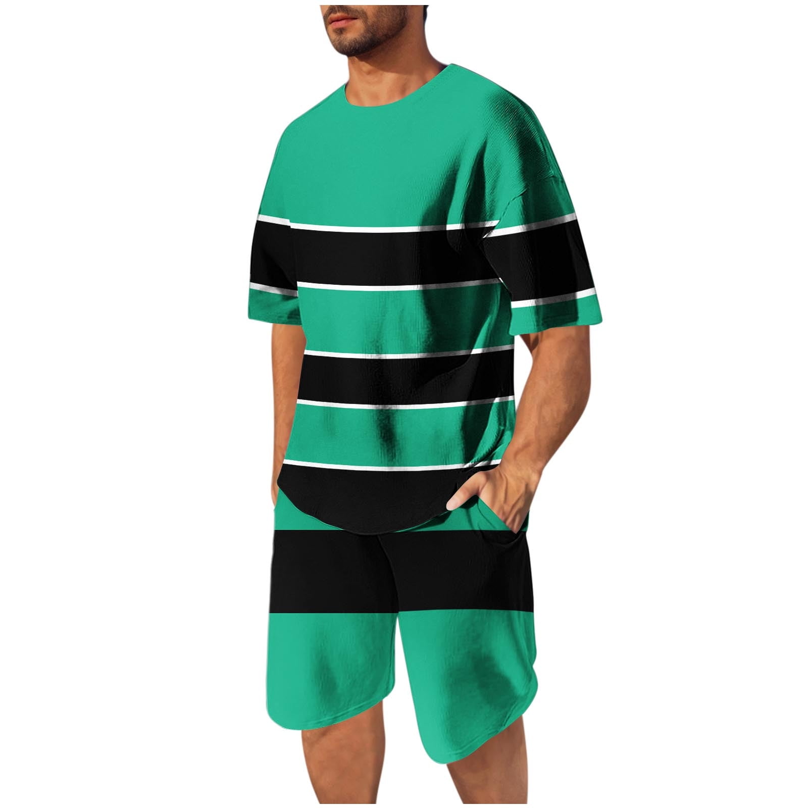 BinBiL Men's 2 Piece Short Sets Summer Outfits Short Casual Sleeve Crew ...