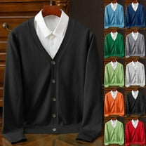 BinBiL Men's Cardigan Sweater Long Sleeve Casual V Neck Button Down Knitted Sweater with Pockets Red 6(XL)