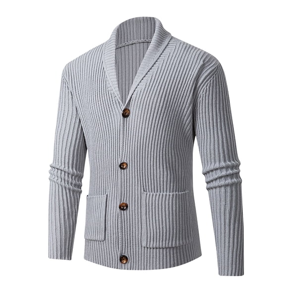 BinBiL Men's Cardigan Sweater Wool Blend Cable Knit V Neck Buttons Cardigan with Pockets Gray 6(M)