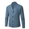 thumbnail image 1 of BinBiL Men's Cardigan Sweater Wool Blend Cable Knit V Neck Buttons Cardigan with Pockets Light Blue 10(XL), 1 of 2