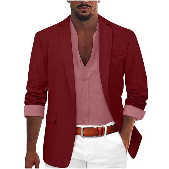 BinBiL Men's Casual Blazer Suit Jackets Slim Fit Sports Coat with Pockets Red M(M)