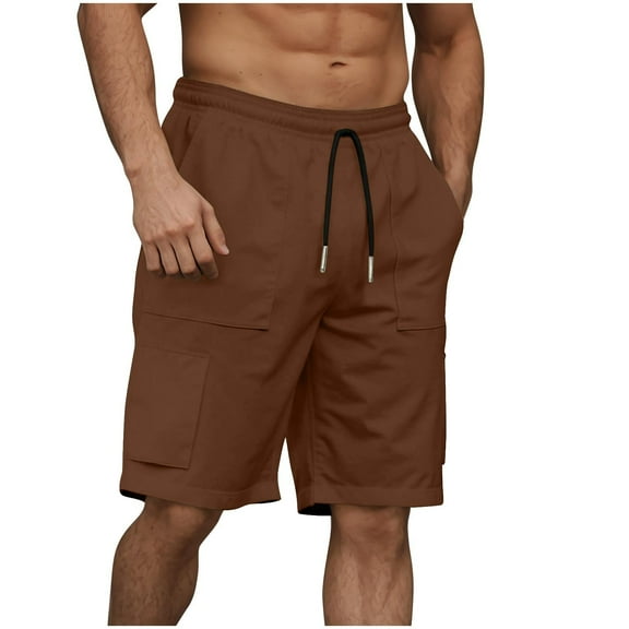 BinBiL Men's Casual Cargo Shorts Classic Relaxed Fit Drawstring Elastic Waist with Pockets Brown XXL(XXL)