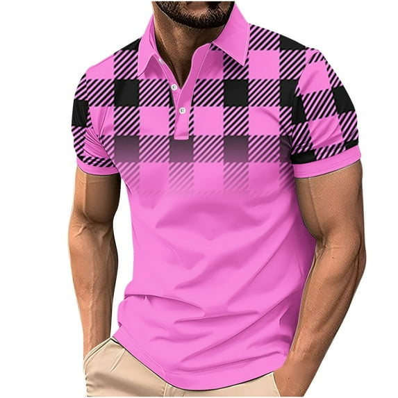 BinBiL Men's Casual Golf Shirts Short Sleeve Button Down Striped Collared Shirts Summer Work T-Shirt