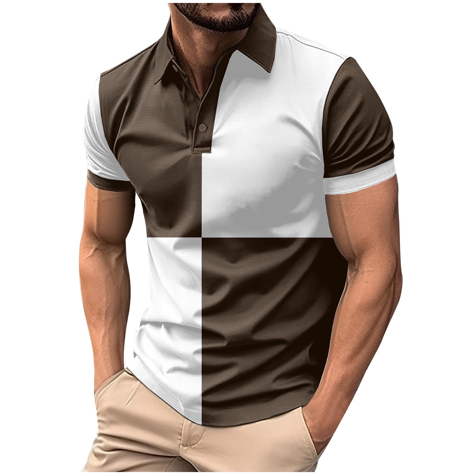 BinBiL Men's Color Block Lapel Workout TShirts Casual Regular Fit