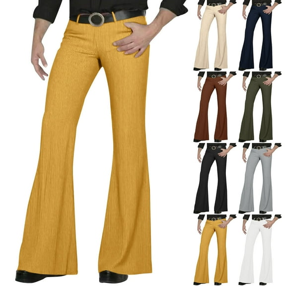 BinBiL Men's Corduroy Vintage Bell Bottom Pants ,Disco Stretchy Flared Pants Fit 60s 70s Outfits for Men,Mens Bell Bottom Jeans.