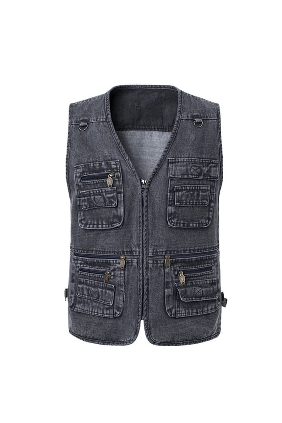 Men's Denim Vest Outdoor Casual Multi Pocket Sleeveless Jacket Jean Work Travel Utility Vest Gray 12(XXXL)