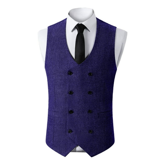 BinBiL Men's Double Breasted Suit Vest Lightweight Waistcoat Slim Fit Dress Vest Dark Blue XXL(XXL)