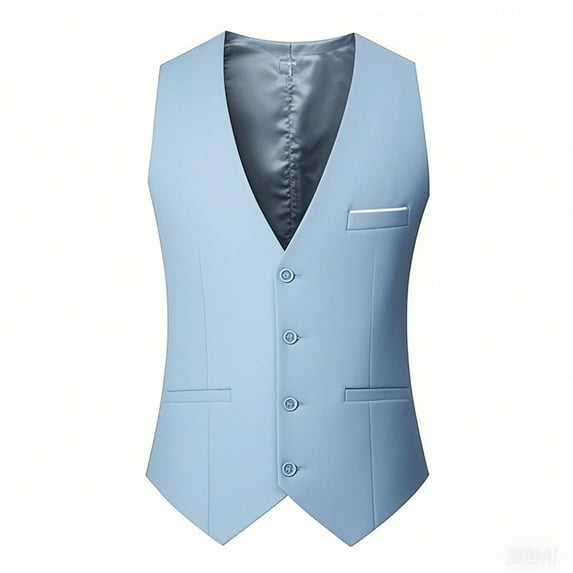 BinBiL Men's Dress Vest Suit Waistcoat formal Business Slim Fit V-neck Sleeveless Tuxedo Jacket Light Blue XXL(XXL)