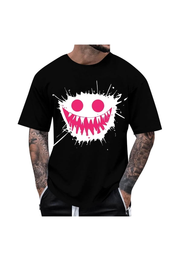 Men’s Graphic T ShirtsShort Sleeve Urban Trendy Fashion Casual Tops Streetwear Hip Hop Hipster Tee Black XL(XL)