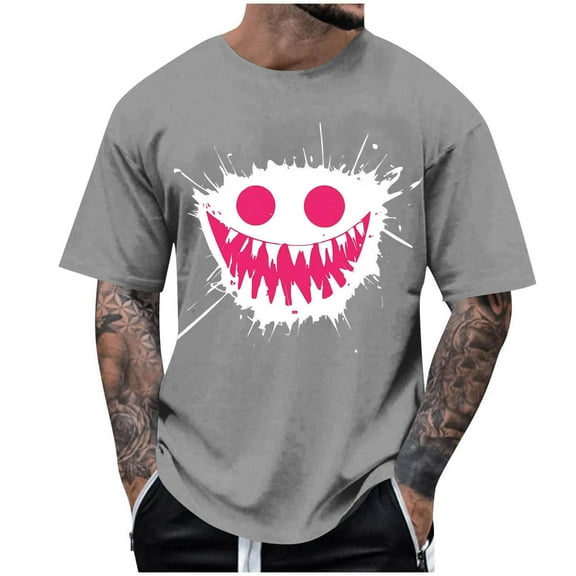 BinBiL Men’s Graphic T ShirtsShort Sleeve Urban Trendy Fashion Casual Tops Streetwear Hip Hop Hipster Tee Gray S(S)