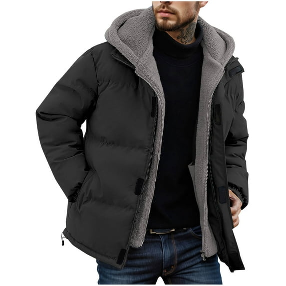 BinBiL Men's Heavyweight Quilted Coat Skiing Thick Windproof Down Jacket Men's Fake Two-piece Cotton Jacket Top Long Sleeved Hooded Casual Jacket/Jacket Black XXXL(XXXL)