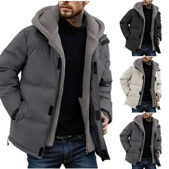 BinBiL Men's Heavyweight Quilted Coat Skiing Thick Windproof Down Jacket Men's Fake Two-piece Cotton Jacket Top Long Sleeved Hooded Casual Jacket/Jacket Gray XS(XS)