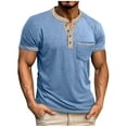 thumbnail image 1 of BinBiL Men's Henley Short Sleeve Casual Button Up Basic Pocket Tee Shirts Blue L(L), 1 of 6