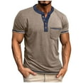 thumbnail image 1 of BinBiL Men's Henley Short Sleeve Casual Button Up Basic Pocket Tee Shirts Khaki XXL(XXL), 1 of 6