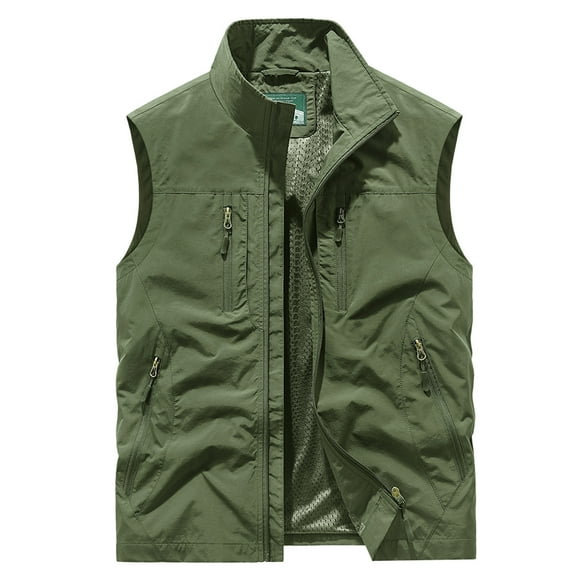 BinBiL Men's Lightweight Outdoor Travel Vest Full Zip Casual Lightweight Work Vest Army Green 18(XXXXXXL)
