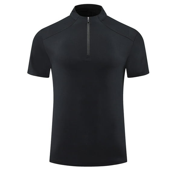 BinBiL Men's Long/Short Sleeve Quarter-Zip Casual Slim Fit Mock Neck Basic Designed Cotton Shirts Short top for Men Black XXL(XXL)