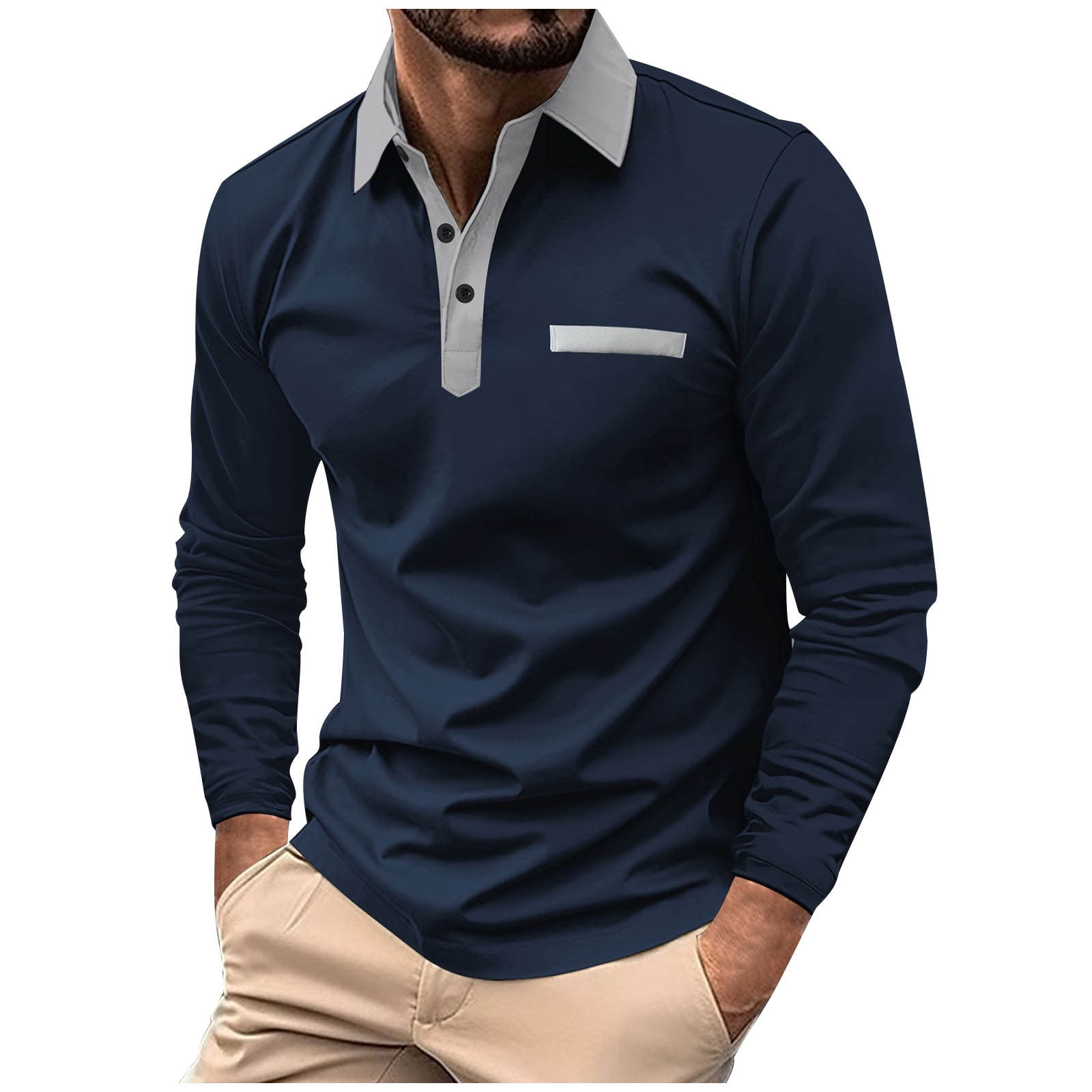 BinBiL Men's Long Sleeve golf Shirt Casual Dress Button golf T Shirt ...