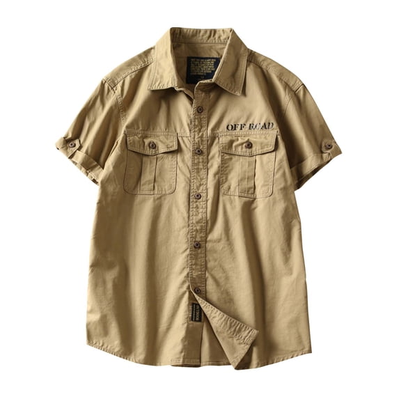 BinBiL Men's Military Tactical Shirt Short Sleeve Cargo Work Outdoor Hiking Camping Hunting Fishing Khaki XL(XL)