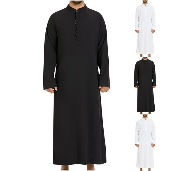 BinBiL Men's Muslim Clothes Durable Kaftan Robe Dubai Long Gown Ethnic Clothes,1pc Soft Robe White 10(XL)