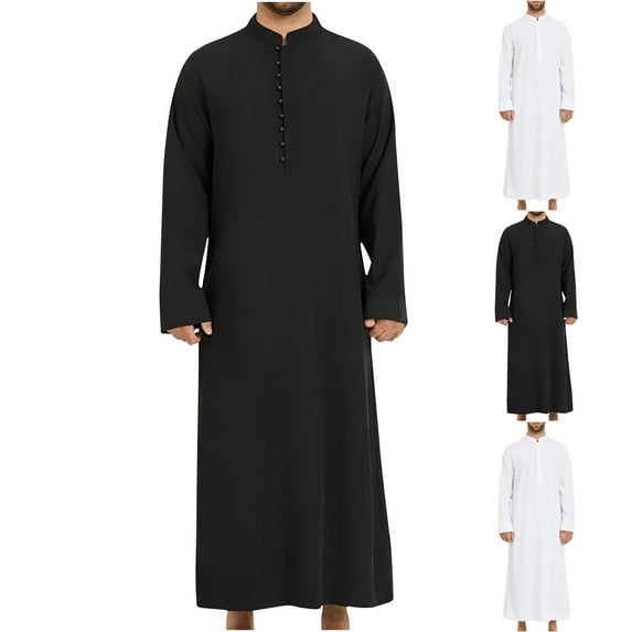 BinBiL Men's Muslim Clothes Durable Kaftan Robe Dubai Long Gown Ethnic Clothes,1pc Soft Robe White 10(XL)