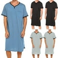 thumbnail image 1 of BinBiL Men's Nightshirt Short Sleeve Nightgown Soft Loose Sleepwear Lightweight Nightwear Comfy Henley Sleep Shirt Gray 8(XL), 1 of 6