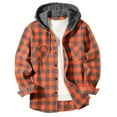 thumbnail image 1 of BinBiL Men's Patchwork Plaid Shirt Long Sleeve Casual Button Down Hoodies Checkered Shirts with Chest Pockets Orange 8(XL), 1 of 6