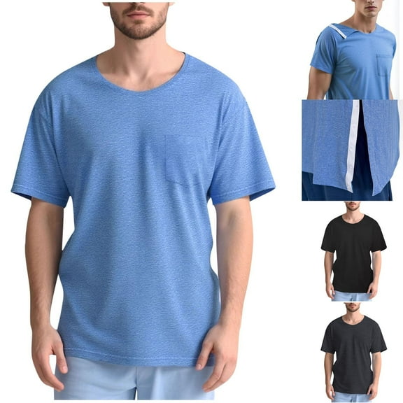 BinBiL Men’s Post Shoulder Surgery Recovery Shirt Tear Away Short Sleeve Rotator Cuff Full Side Snap Adaptive Chemo Clothing Dark Gray XL(XL)