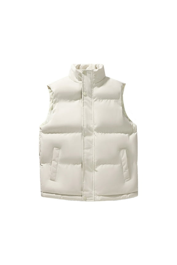 Men's Puffer Vest Outerwear Winter Zipper Quilted Puffy Sleeveless Jacket Outdoor White 6(L)